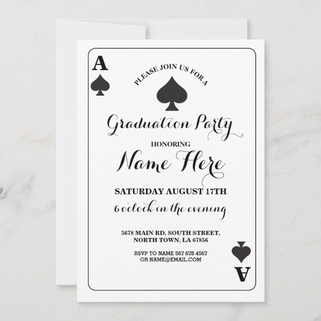 Playing Card Ace of Spades Vegas Graduation Invite (Front)