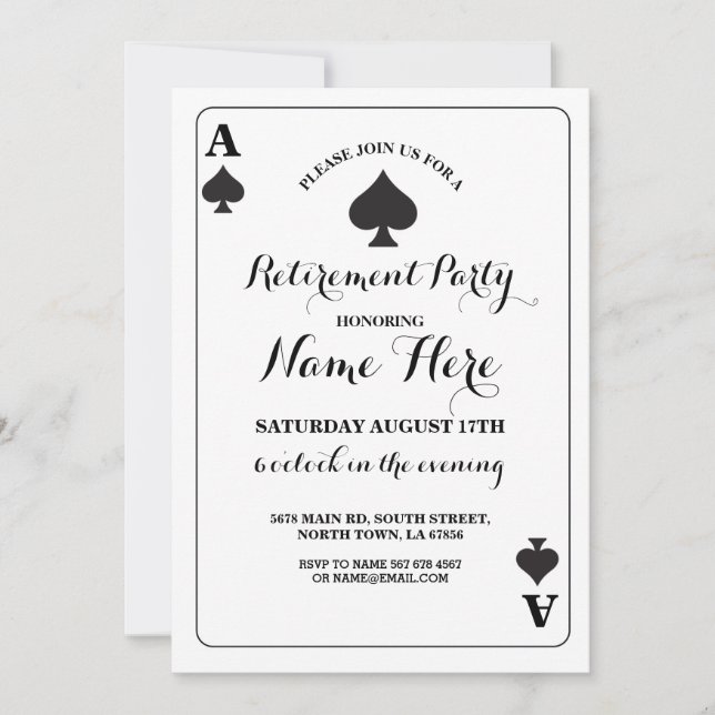 Playing Card Ace of Spades Vegas Retirement Invite (Front)
