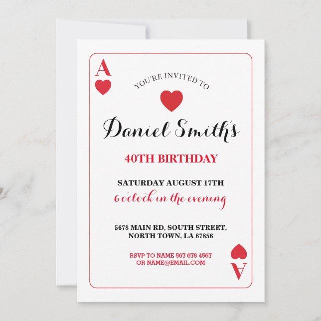 Playing Card Birthday Ace Vegas Invite Any Age (Front)
