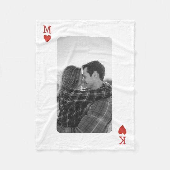 Playing Card Couple Photo Romantic Love Heart Gift Fleece Blanket (Front)