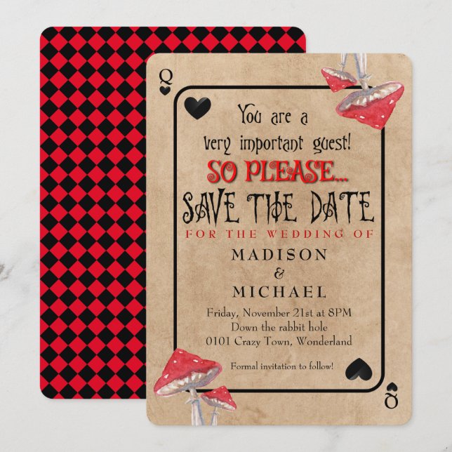 Playing Card Crazy Mushrooms Save The Date (Front/Back)
