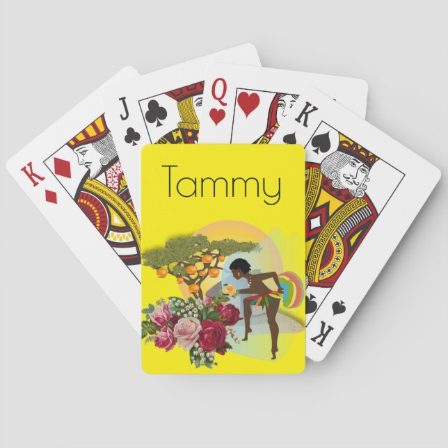 Playing Card Deck African Woman Floral Yellow (Back)