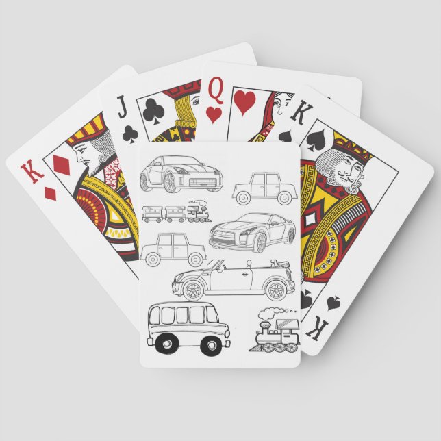 Playing Card Deck Colouring School Bus Cars Trains (Back)