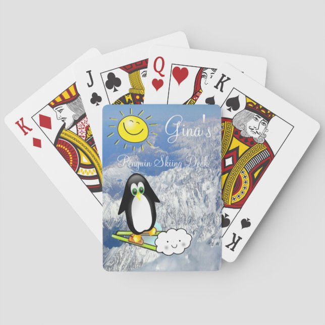 Playing Card Deck Mountains Skiing Penguin (Back)