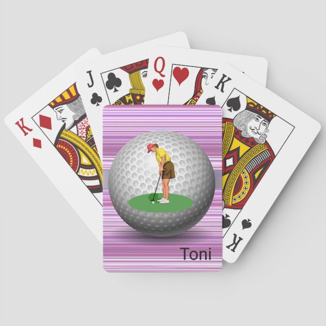 Playing Card Deck Purple Stripe Golf Balls Golfer (Back)