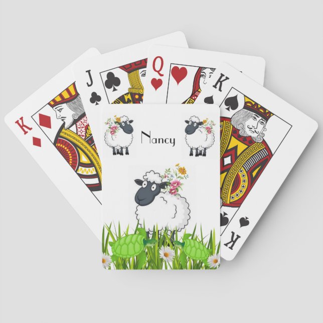 Playing Card Deck Sheep Turtles Floral Grass (Back)