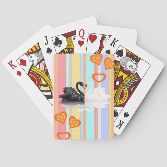 Playing Card Deck Stripe Orange Hearts Swans (Back)