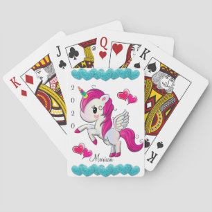 Playing Card Deck Unicorn Blue Hearts