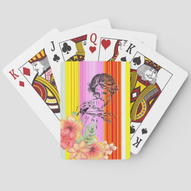 Playing Card Deck Victorian Woman Floral Stripe (Back)
