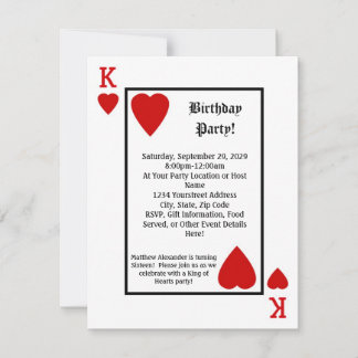 Playing Card King Hearts Birthday Party Invitation