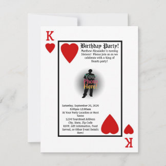 Playing Card King Photo Birthday Party Invitation