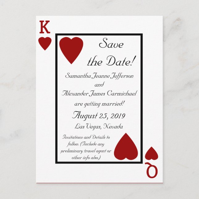 Playing Card King/Queen Save the Date Postcard (Front)