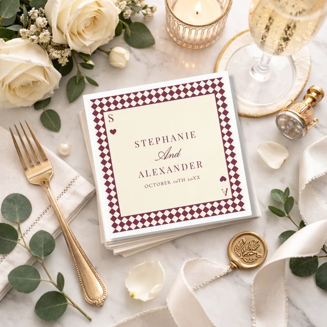 Playing Card Monogram Old Money Custom Wedding Napkin (Creator Uploaded)