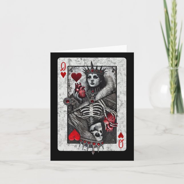 Playing Card Queen Of Hearts Death Skeleton Hallow (Front)
