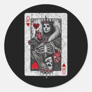Playing Card Queen Of Hearts Death Skeleton Hallow Classic Round Sticker