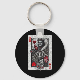 Playing Card Queen Of Hearts Death Skeleton Hallow Key Ring