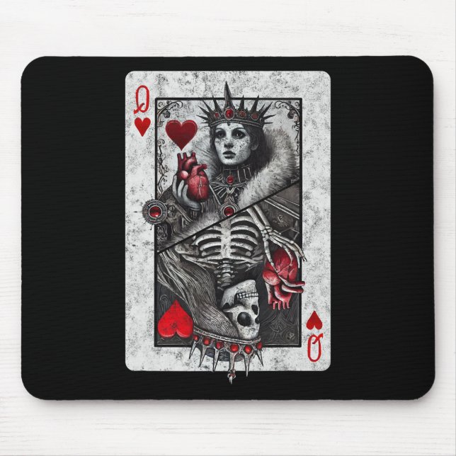 Playing Card Queen Of Hearts Death Skeleton Hallow Mouse Pad (Front)