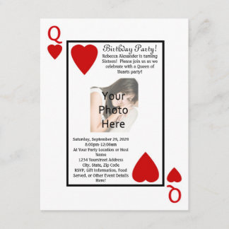 Playing Card Queen Photo Birthday Party Invitation