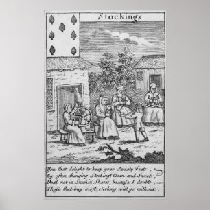 Playing Card showing workers making stockings Poster