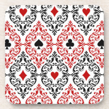 Playing Card Suits and Scroll on White