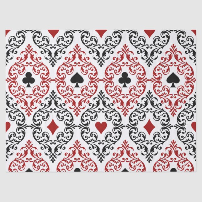Playing Card Suits and Scroll on White Decoupage Tissue Paper (Front)