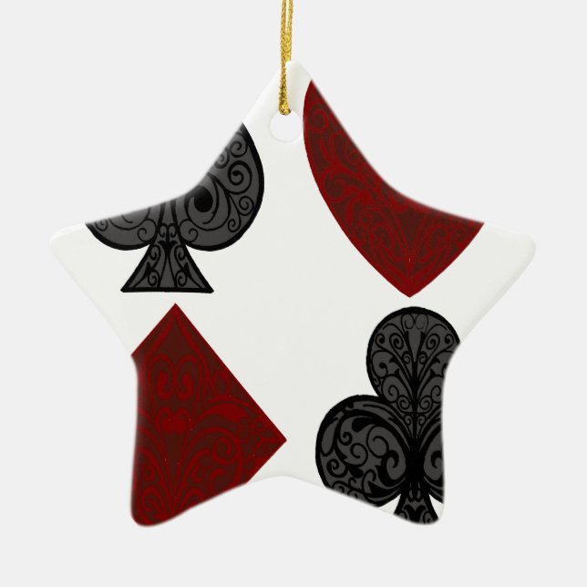 Playing Card Suits Design Ceramic Tree Decoration (Front)