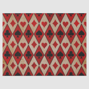 Playing Card Suits on Red and Tan Decoupage Tissue Paper