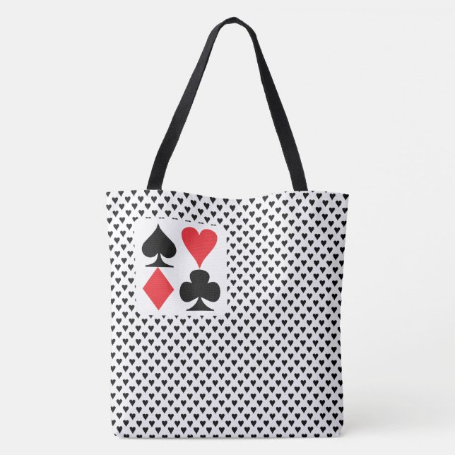 Playing Card Symbols Pattern plus black hearts  Tote Bag (Back)