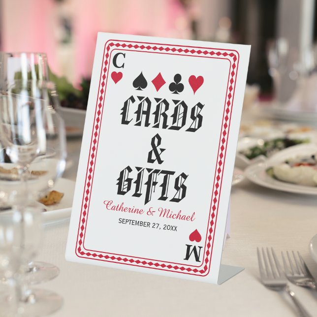Playing Card Vegas Casino Wedding Cards & Gifts Pedestal Sign (Creator Uploaded)