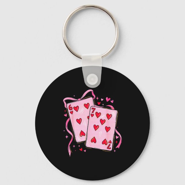 Playing Cards 6 7 Of Hearts 67 Six Seven Bow Valen Key Ring (Front)