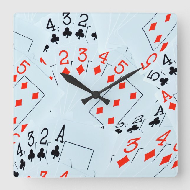 Playing Cards Ace To Five, Square Wall Clock (Front)