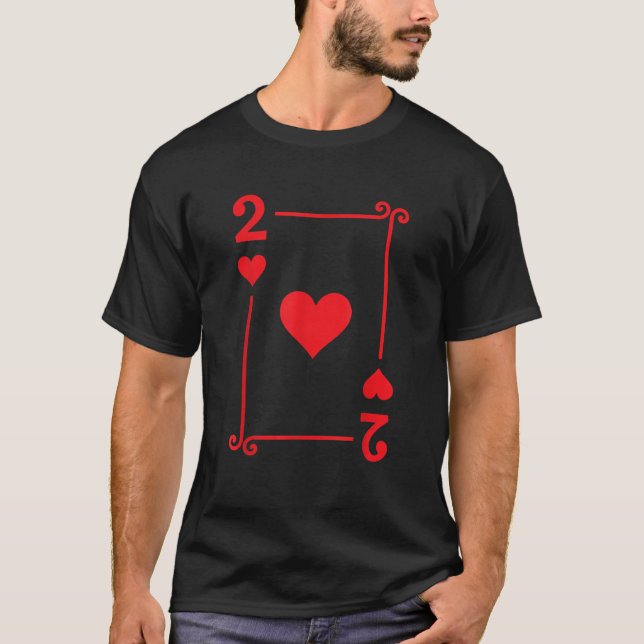 Playing Cards Costume 2 Hearts Card Two Card T-Shirt (Front)