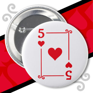 Playing Cards Costume 5 Hearts Card Five Card 6 Cm Round Badge