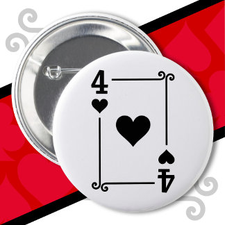 Playing Cards Costume Four Card 4 of Hearts 6 Cm Round Badge