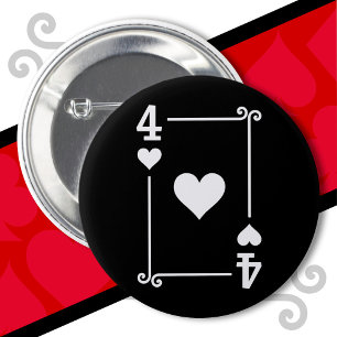Playing Cards Costume Four Card 4 of Hearts 6 Cm Round Badge