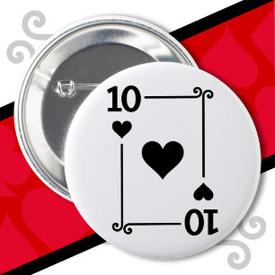 Playing Cards Costume Ten Card 10 of Hearts 6 Cm Round Badge