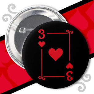 Playing Cards Costume Three Card 3 of Hearts 6 Cm Round Badge