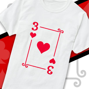 Playing Cards Costume Three Card 3 of Hearts T-Shirt