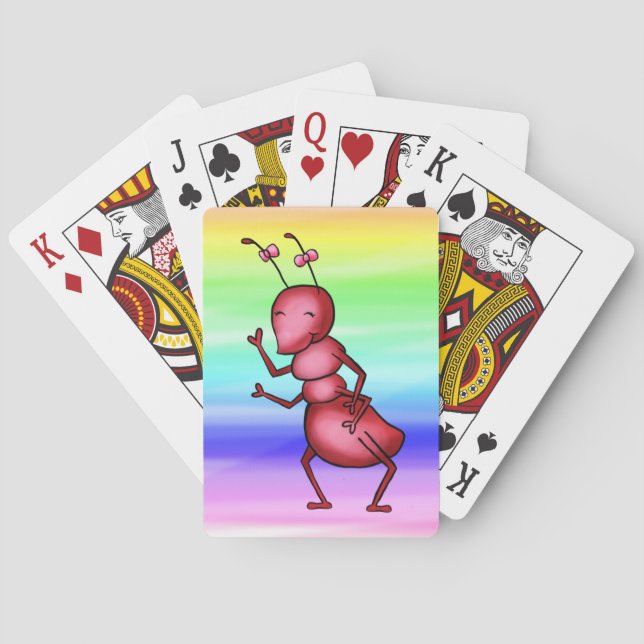 Playing Cards, Cute Red Ant, Fun Rainbow Colours Playing Cards (Back)