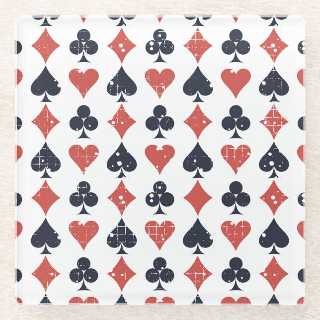 Playing Cards: Grunge Abstract Pattern Glass Coaster (Front)
