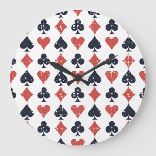 Playing Cards: Grunge Abstract Pattern Large Clock