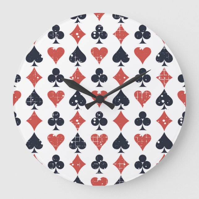 Playing Cards: Grunge Abstract Pattern Large Clock (Front)