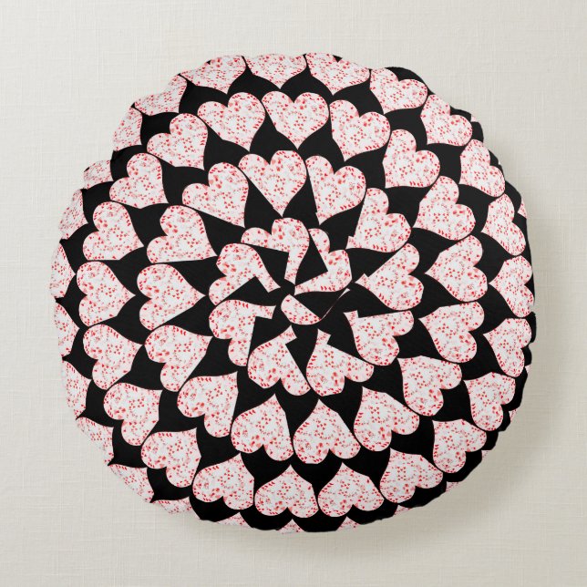 Playing Cards Hearts In Heart Shapes, Round Cushion (Front)