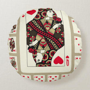 Playing cards of Hearts suit in vintage style. Ori Round Cushion