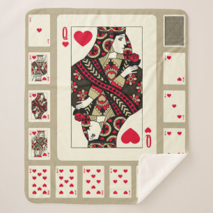 Playing cards of Hearts suit in vintage style. Ori Sherpa Blanket