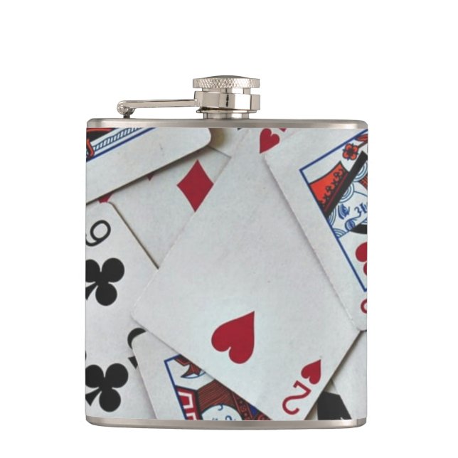 Playing Cards Poker Games Queen King Hip Flask (Front)