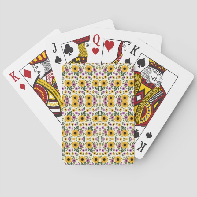 Playing cards with a colourful, floral back design (Back)