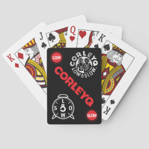 playing cards with CorleyQ logos