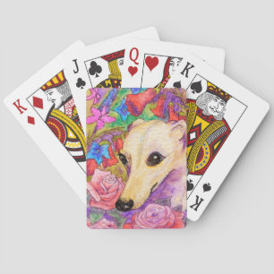 Playing cards with whippet and flowers pink floral