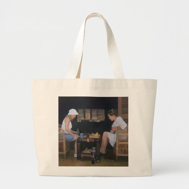 Playing Chess at Goldeneye Large Tote Bag (Front)